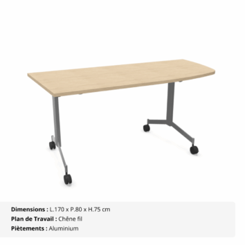 Tables angle intégré abattantes sur roulettes P.80 cm - Gamme Alba - chêne fil