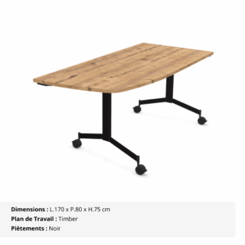 Tables angle intégré abattantes sur roulettes P.80 cm - Gamme Alba - timber