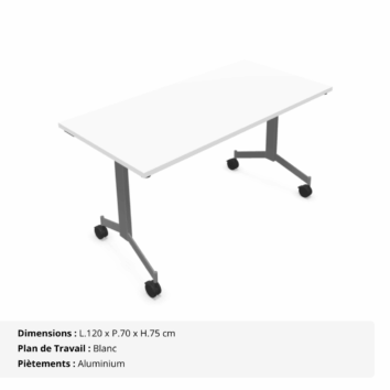 Tables droites abattantes sur roulettes P.70 cm - Gamme Alba - Blanc