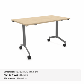 Tables droites abattantes sur roulettes P.70 cm - Gamme Alba - Chêne fil