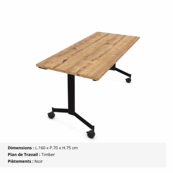 Tables droites abattantes sur roulettes P.70 cm - Gamme Alba - Timber