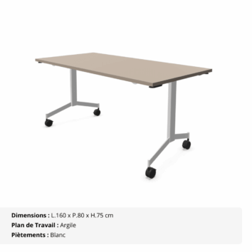Tables droites abattantes sur roulettes P.80 cm - Gamme Alba - Argile