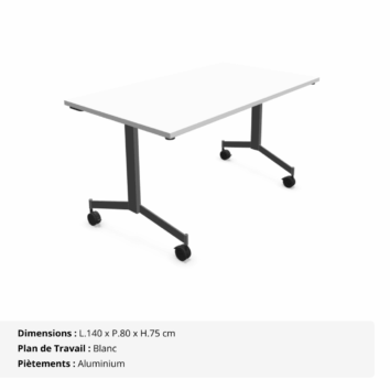 Tables droites abattantes sur roulettes P.80 cm - Gamme Alba - Blanc