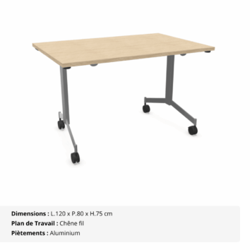 Tables droites abattantes sur roulettes P.80 cm - Gamme Alba - Chêne fil