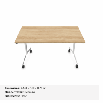 Tables droites abattantes sur roulettes P.80 cm - Gamme Alba - Nebraska