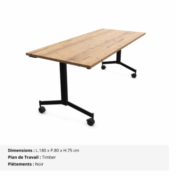 Tables droites abattantes sur roulettes P.80 cm - Gamme Alba - Timber