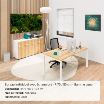 Bureau individuel avec échancrure - P.70 _ 80 cm - Gamme Luna - ambiance