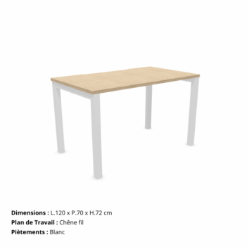 Bureau individuel avec échancrure - P.70 _ 80 cm - Gamme Luna - chêne fil