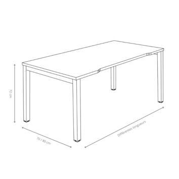 Bureau individuel avec obturateurs - P.70 _ 80 cm - Gamme Luna - dimensions