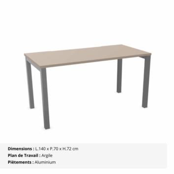 Bureau individuel avec plateau coulissant et échancrure - P.70 _ 80 cm - Gamme Luna - argile