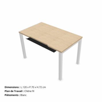 Bureau individuel avec plateau coulissant et échancrure - P.70 _ 80 cm - Gamme Luna- chêne fil