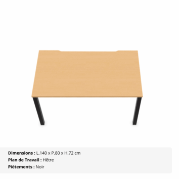 Bureau individuel avec plateau coulissant et échancrure - P.70 _ 80 cm - Gamme Luna - hêtre