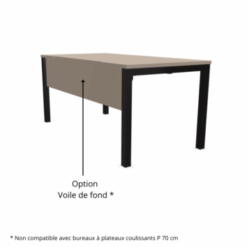 Bureau individuel avec plateau coulissant et échancrure - P.70 _ 80 cm - Gamme Luna - option VDF