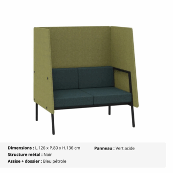 Canapé confidentiel 1, 2 ou 3 places - Gamme Eclipse - bleu pétrole et vert acide