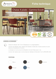 Fiche technique Chaise 4 pieds - Gamme Ecosit
