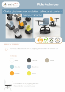 Fiche technique Chaise giratoire avec roulettes, tablette et panier - Gamme Sitmobil