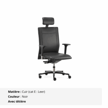 Siège pivotant 24 heures assise extra large - Gamme Extra - cuir noir
