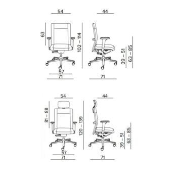 Siège pivotant 24 heures assise extra large - Gamme Extra - dimensions