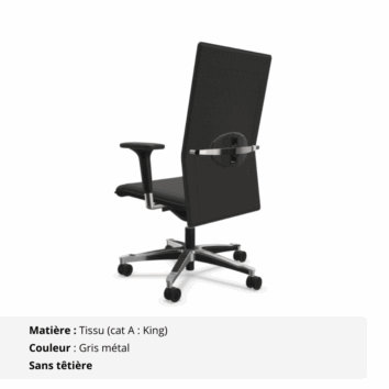 Siège pivotant 24 heures assise extra large - Gamme Extra - tissus gris métal