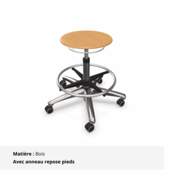 Tabouret d'atelier - Gamme Épure - Bois avec repose pieds