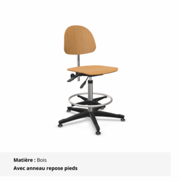 Tabouret d'atelier avec dossier - Gamme Épure - bois avec repose pieds