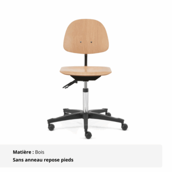 Tabouret d'atelier avec dossier - Gamme Épure - bois sans repose pieds