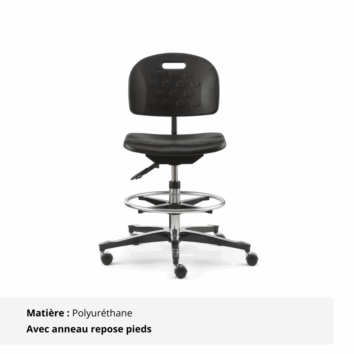Tabouret d'atelier avec dossier - Gamme Épure polyuréthane avec repose pieds