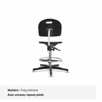 Tabouret d'atelier avec dossier - Gamme Épure - polyuréthane avec repose pieds - arrière