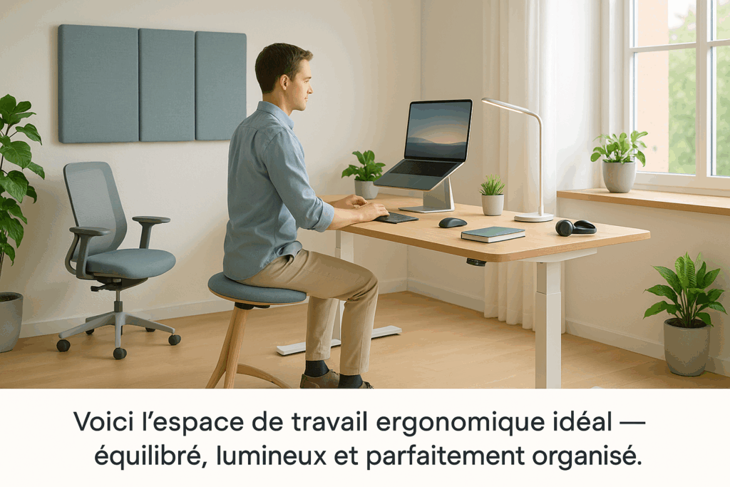 Vue d’un poste de travail ergonomique complet