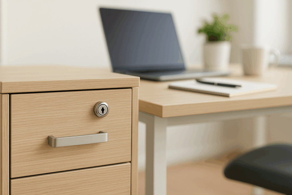 Image d’un caisson de bureau fermé, dans un espace de travail