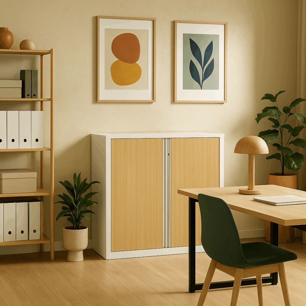 Armoire Rideaux SÉRIE PLUS – H100 L120 - ambiance simple 1 Armoire métallique professionnelle dans environnement de bureau