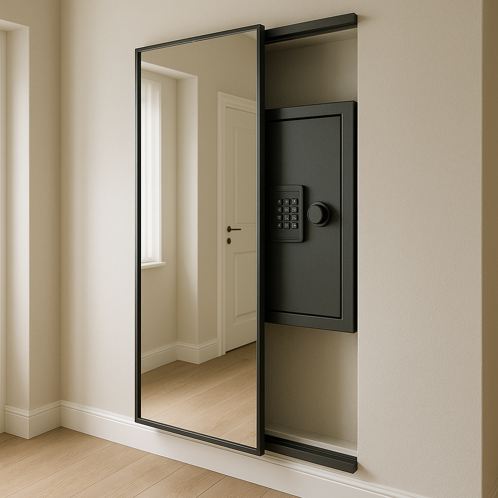 Coffre-fort trompe-l’œil dans la décoration Coffre-fort dissimulé derrière miroir trompe-l'œil - Idées de camouflage décoration