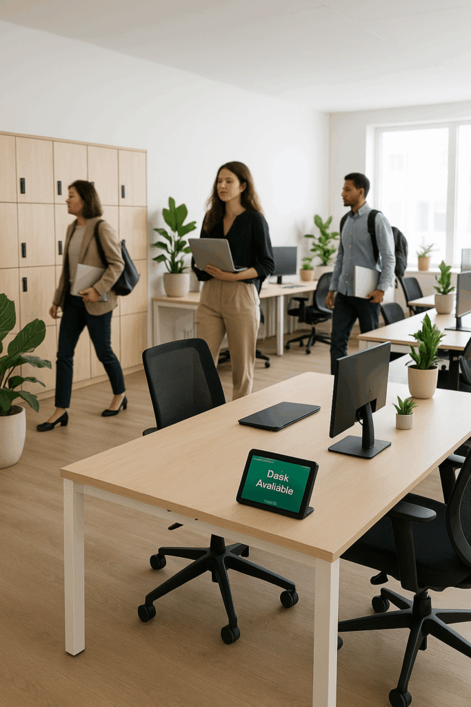 Hybrid Work Revolution Flex Office Bureau flex office moderne avec système de réservation pour télétravail hybride