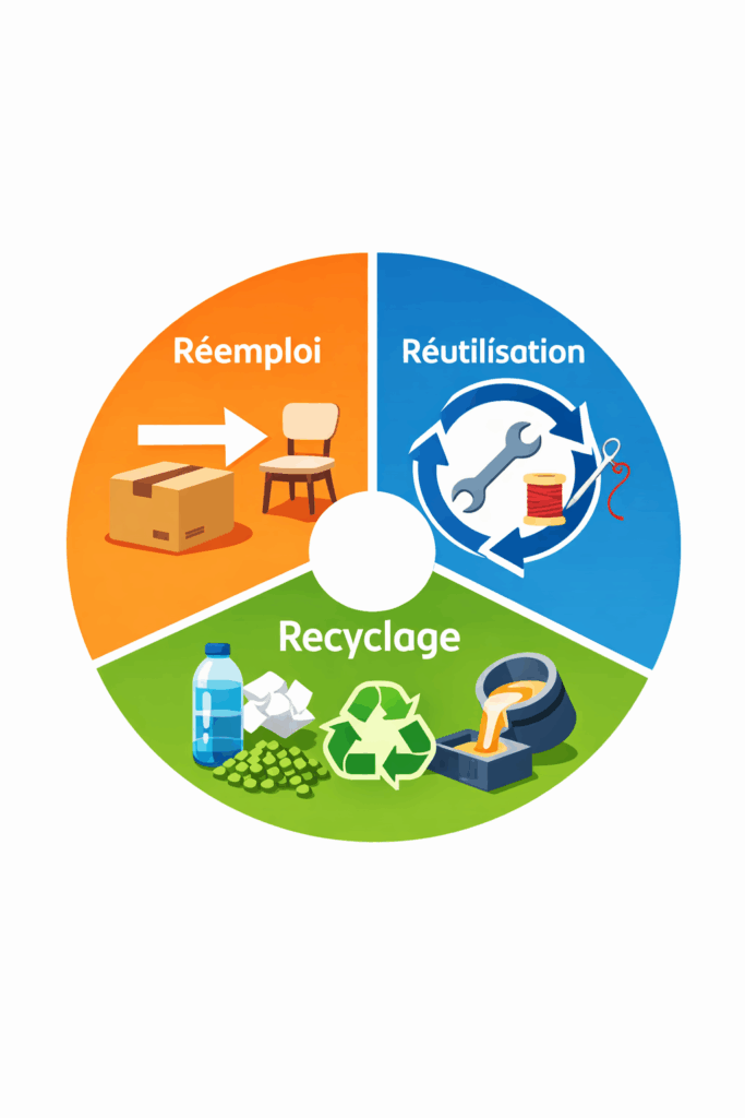 Réemploi, réutilisation, recyclage – définitions Différence réemploi réutilisation recyclage loi AGEC définitions
