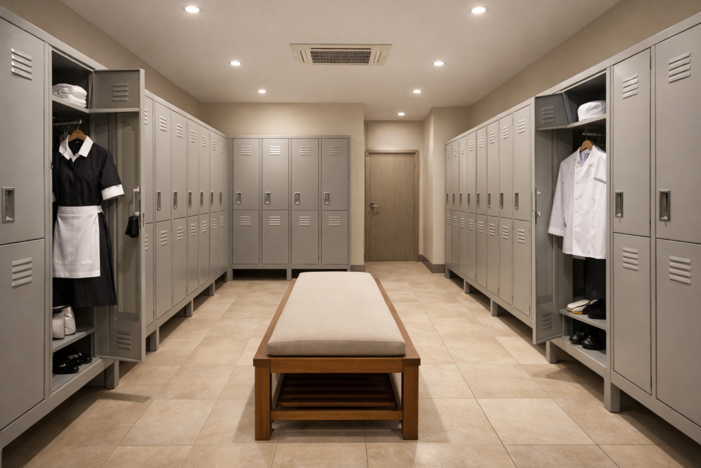 Vestiaires multicases métalliques pour personnel d'hôtel conformes Code du travail