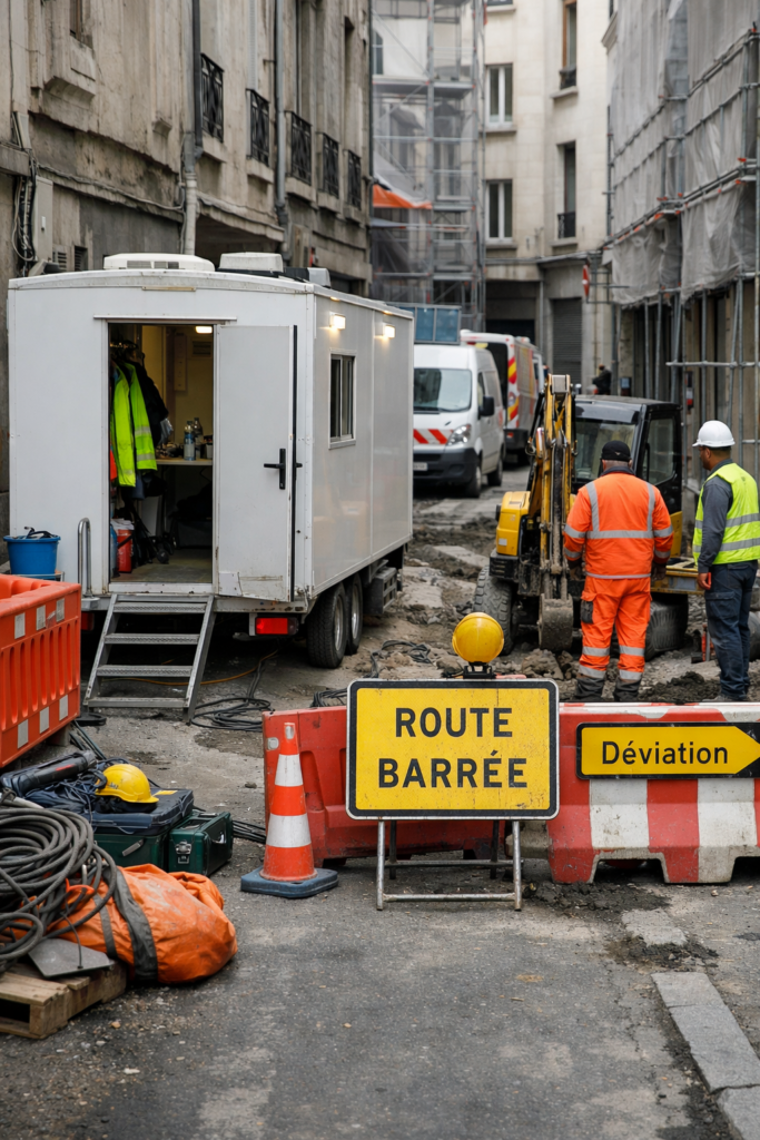 Aménagements acceptés Véhicule de chantier aménagé en vestiaire sur un chantier urbain de courte durée, alternative réglementaire au local fixe