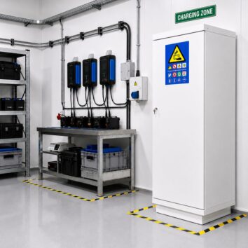 Armoire de sécurité anti-feu pour BATTERIES LITHIUM 90 MIN - 5 compartiments à clé avec extincteur automatique - TRIONYX