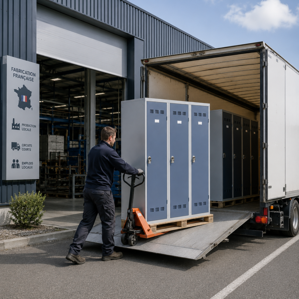 Empreinte carbone et logique RSE Camion de livraison devant une usine française