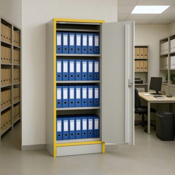 Armoire à documents ignifuge 30 MIN - Haute 1 porte avec 3 étagères réglables - TRIONYX - mise en situation