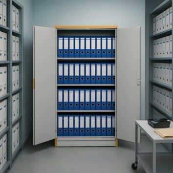Armoire à documents ignifuge 30 MIN - Haute 2 portes avec 3 étagères réglables - TRIONYX - mise en situation