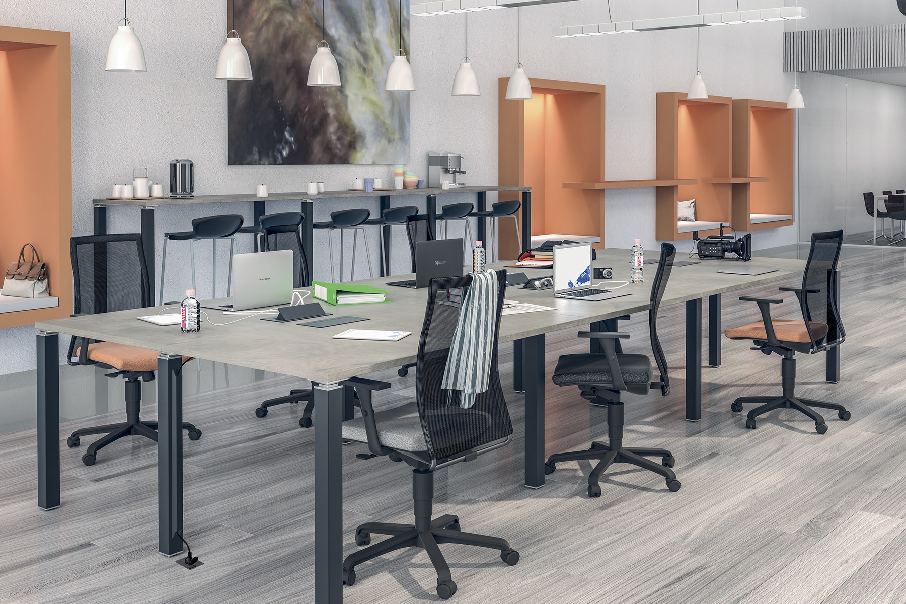 Open-space de bureau aménagé avec postes opératifs et mobilier professionnel ArmoirePLUS