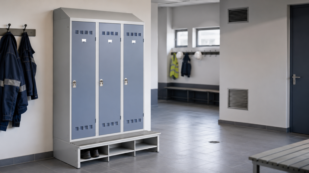 vestiaires avec coiffes pied et socle-banc