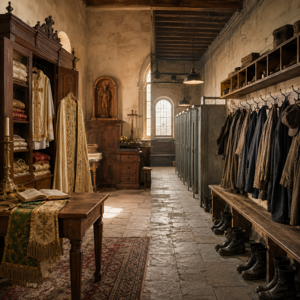 Du vestiarium religieux au vestiaire d'usine Évolution historique du vestiaire, d’une sacristie religieuse à un vestiaire collectif d’usine.