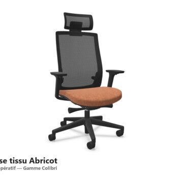 Siege operatif de bureau Colibri, assise tissu Abricot, dossier resille noir