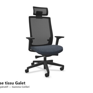 Siege operatif de bureau Colibri, assise tissu Galet, dossier resille noir
