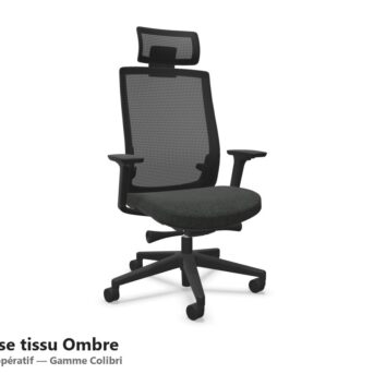 Siege operatif de bureau Colibri, assise tissu Ombre, dossier resille noir